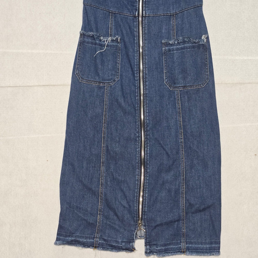 7 For All‎ Mankind Womens Denim Zip Front Midi Dress Blue Medium Wash Small S - Picture 2 of 7